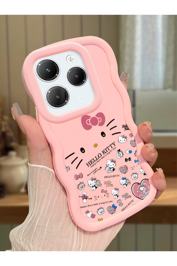 Infinix Hot 40 Compatible Shockproof Simple Pink Silicone Phone Case Hello Kitty Pattern