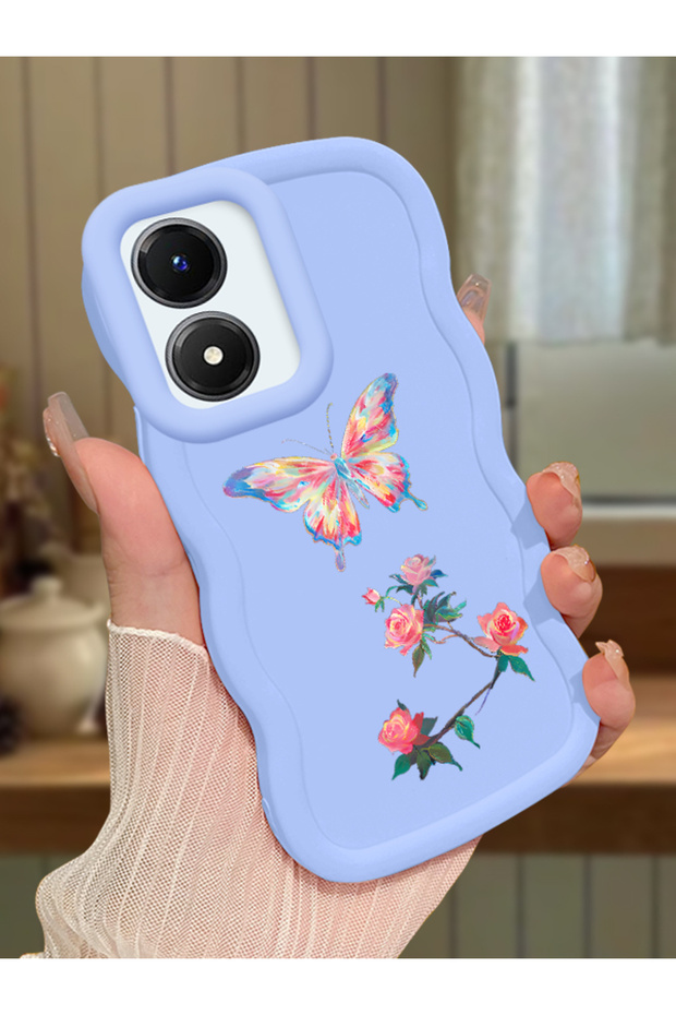 Vivo Y02S Compatible Shockproof Simple Blue Silicone Phone Case Butterfly Pattern