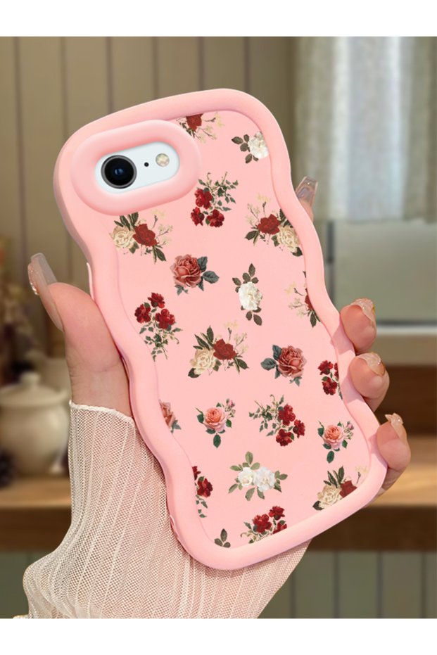iPhone Se 2022 Compatible Shockproof Simple Pink Silicone Phone Case Floral Pattern