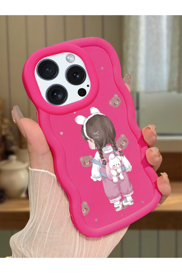 iPhone 15 Pro Compatible Shockproof Simple Red Silicone Phone Case Girl Pattern
