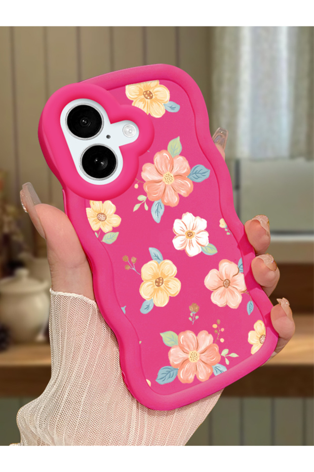 حافظة هاتف من السيليكون الأحمر البسيط المقاوم للصدمات متوافقة مع هاتف iPhone 16 Plus بنمط زهرة