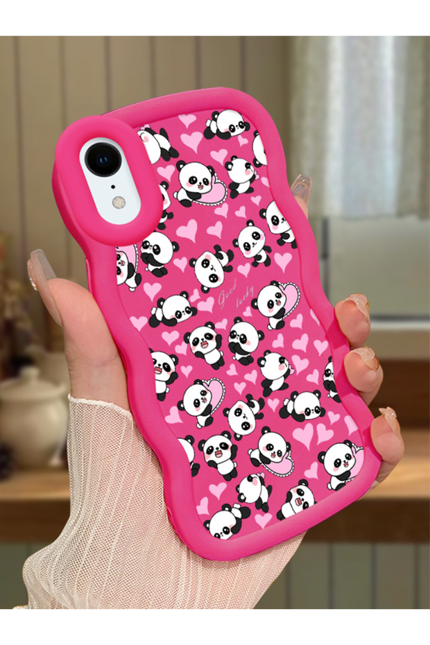 iPhone Xr Compatible Shockproof Simple Red Silicone Phone Case Panda Pattern