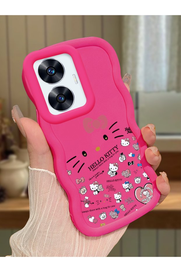 حافظة هاتف من السيليكون الأحمر البسيط المقاوم للصدمات متوافقة مع هاتف Realme C55 بنمط هالو كيتي