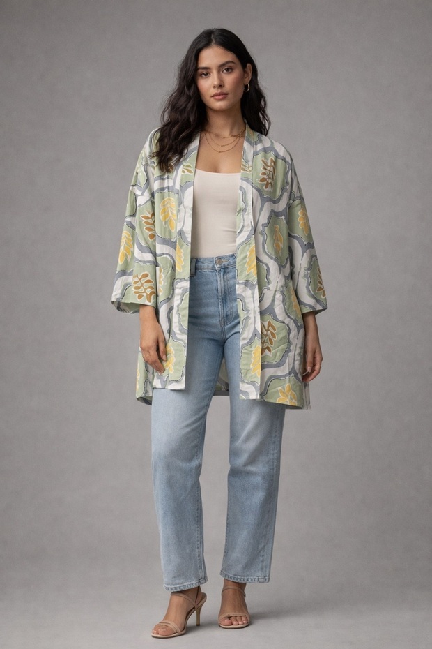 Viscose Patterned Oversized Kimono - 1