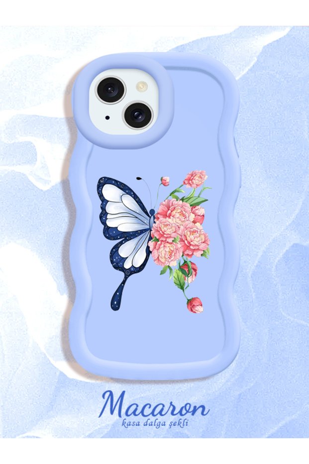 Shockproof Simple Blue Silicone Phone Case Butterfly Pattern Compatible with iPhone 15