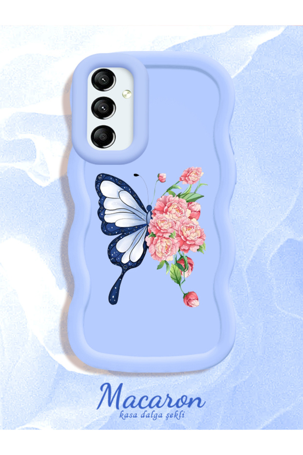 Simple Blue Silicone Phone Case Butterfly Pattern Compatible with Samsung Galaxy A24 Shockproof