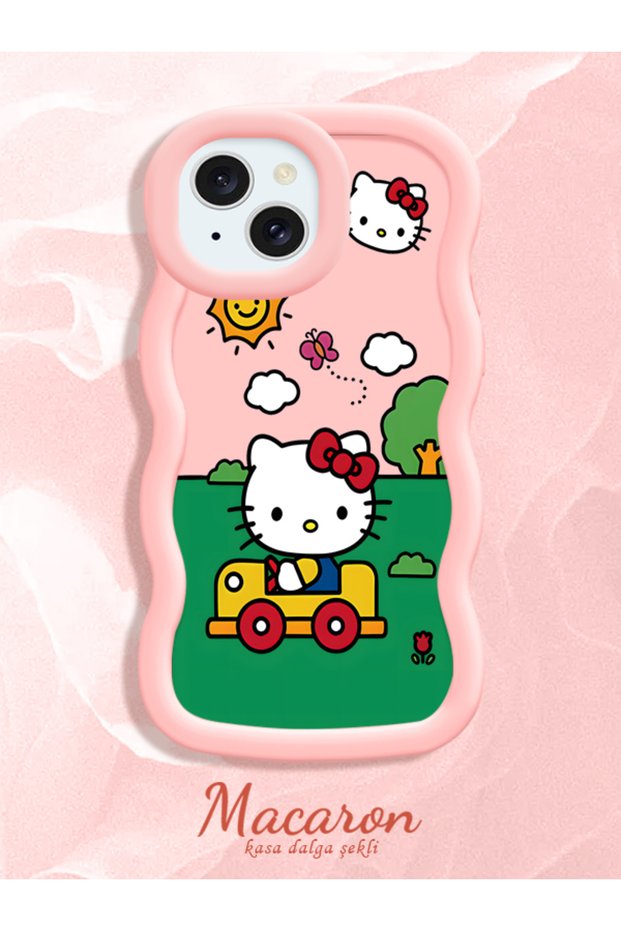 Simple Pink Silicone Phone Case Compatible with iPhone 13 Shockproof Hello Kitty Pattern