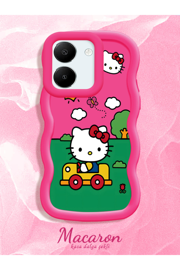 Simple Red Silicone Phone Case Hello Kitty Pattern Compatible with Vivo Y27 Shockproof