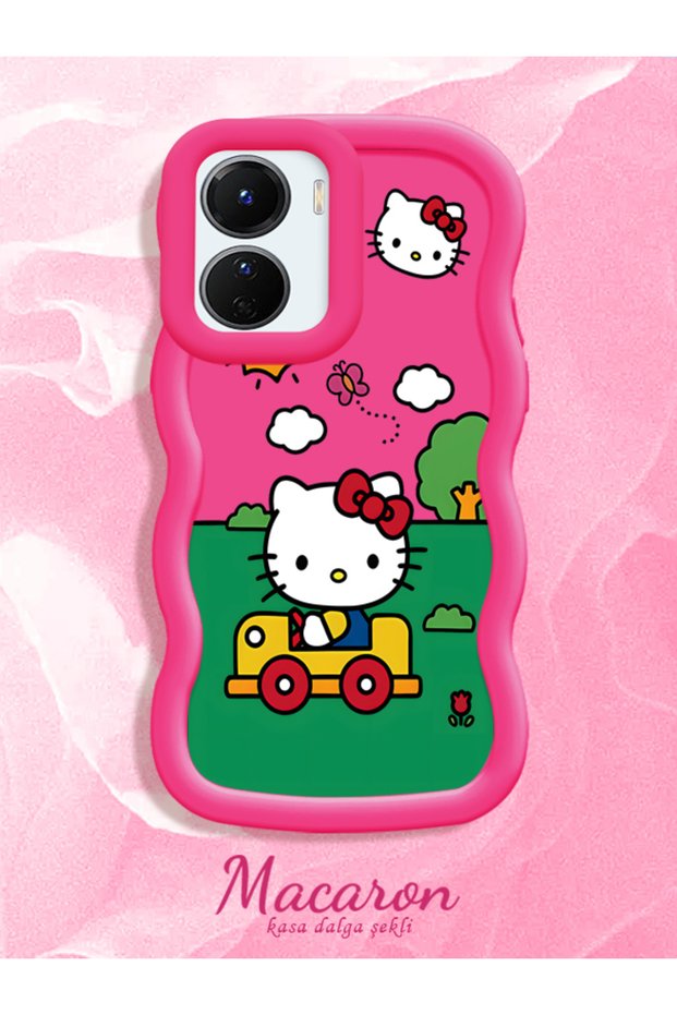 Simple Red Silicone Phone Case Hello Kitty Pattern Shockproof Compatible with Vivo Y16