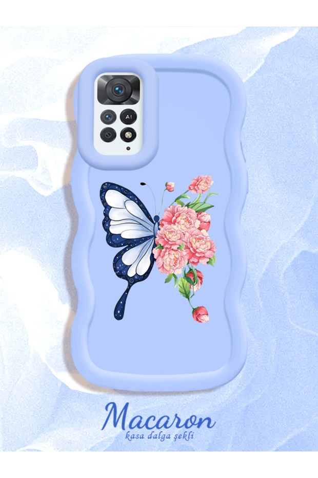 Simple Blue Silicone Phone Case Compatible with Redmi Note 11 Pro 5g Shockproof Butterfly Pattern
