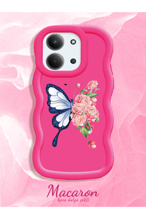 Simple Red Silicone Phone Case Butterfly Pattern Shockproof Compatible with Xiaomi Redmi 15C 4g
