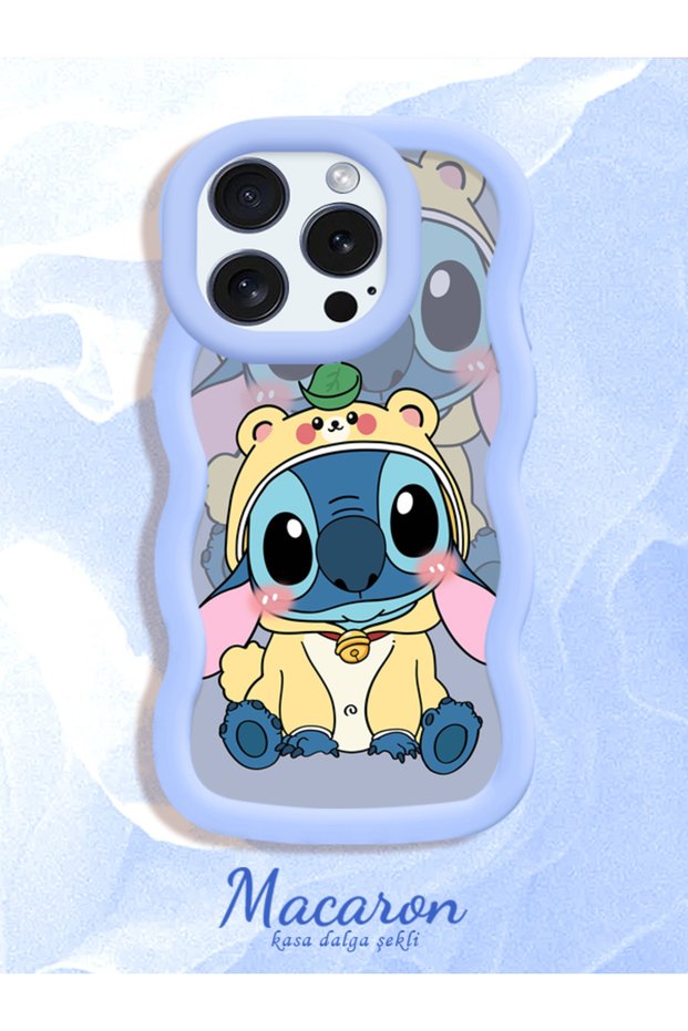 Shockproof Simple Blue Silicone Phone Case Stitch Pattern Compatible with iPhone 15 Pro