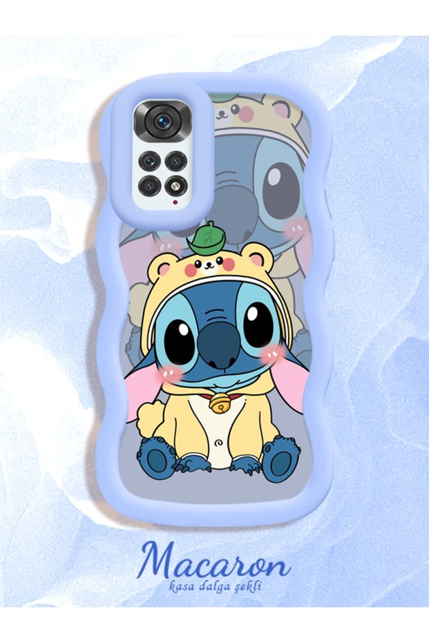 Simple Blue Silicone Phone Case Stitch Pattern Compatible with Redmi Note 11S Shockproof