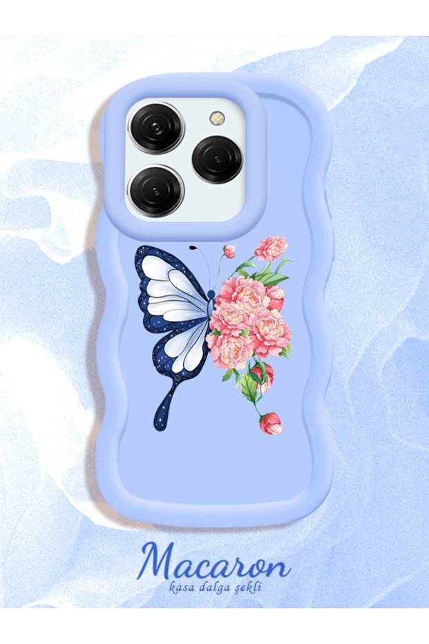Simple Blue Silicone Phone Case Butterfly Pattern Compatible with Tecno Spark 20 Pro Shockproof