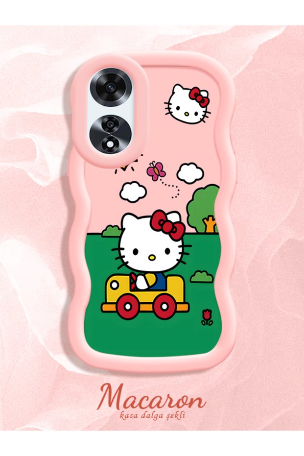 Simple Pink Silicone Phone Case Hello Kitty Pattern Compatible with Oppo A60 Shockproof