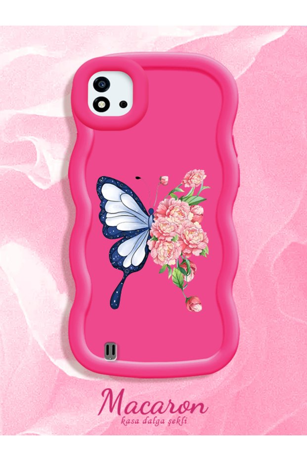Simple Red Silicone Phone Case Butterfly Pattern Shockproof Compatible with Realme C11 2021