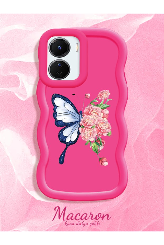 Simple Red Silicone Phone Case Butterfly Pattern Shockproof Compatible with Vivo Y16