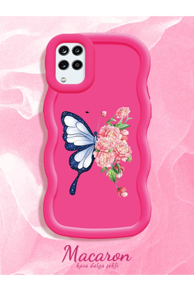 Simple Red Silicone Phone Case Butterfly Pattern Shockproof Compatible with Samsung Galaxy A12