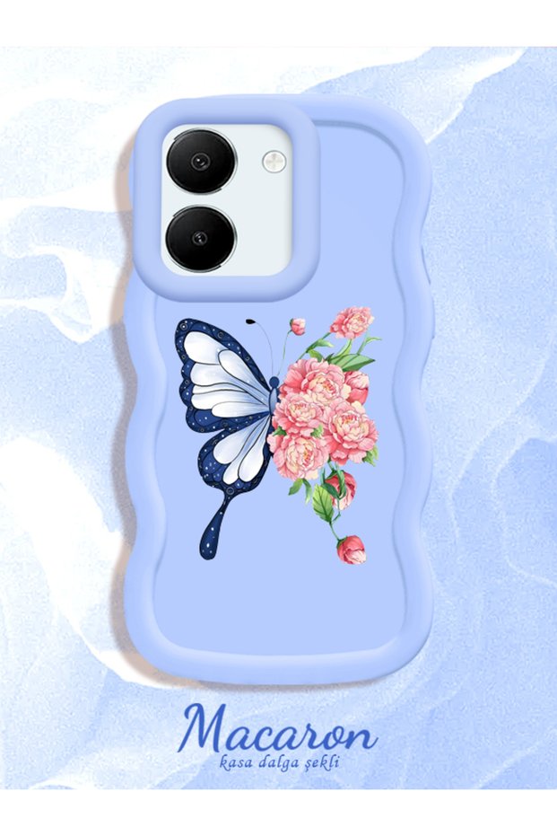 Simple Blue Silicone Phone Case Butterfly Pattern Compatible with Vivo Y27S Shockproof