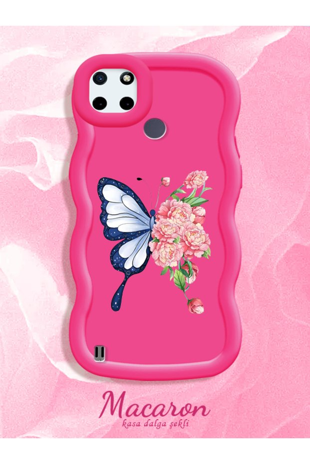 Simple Red Silicone Phone Case Butterfly Pattern Shockproof Compatible with Realme C21Y