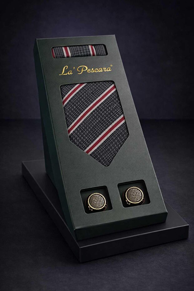 Smoked Handkerchief Classic Tie Cufflink Men's Gift Set Os634