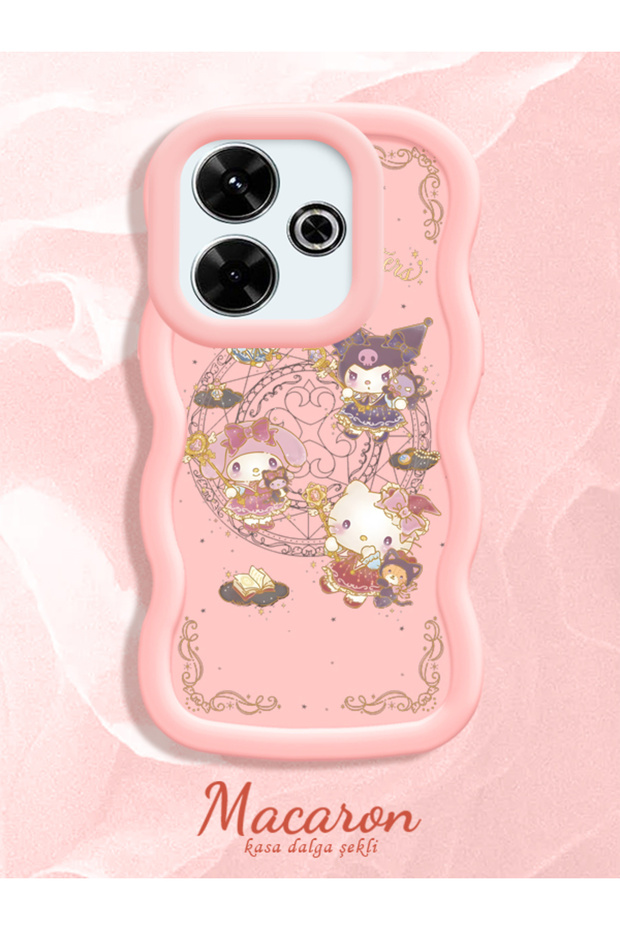 Simple Pink Silicone Phone Case Kitty Pattern Shockproof Compatible with Redmi 13 4g