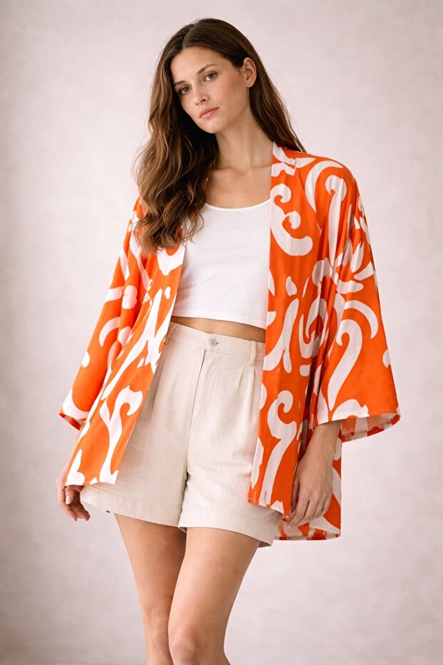 Viscose Patterned Oversized Kimono - 3
