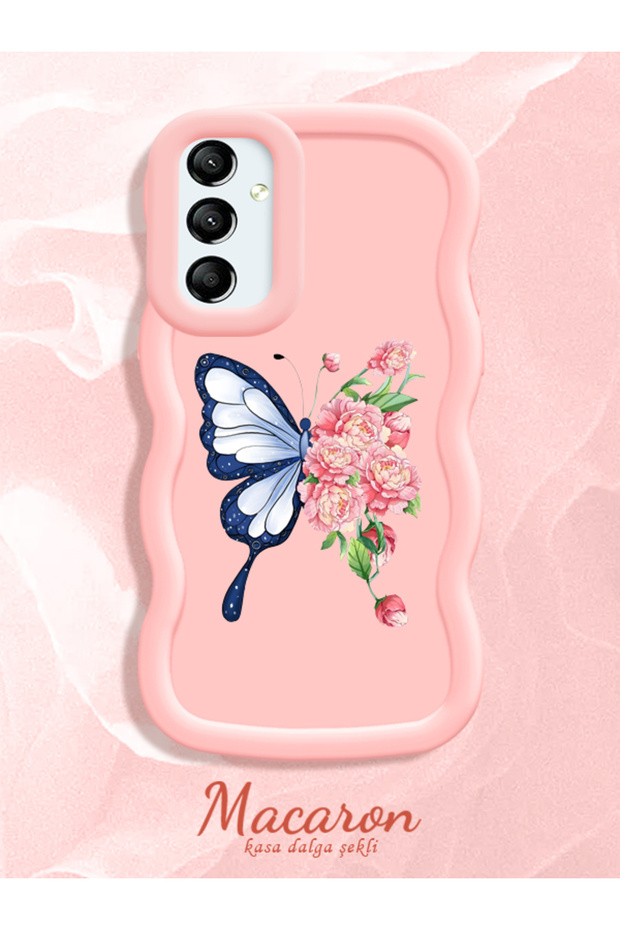 Simple Pink Silicone Phone Case Butterfly Pattern Compatible with Samsung Galaxy A24 Shockproof