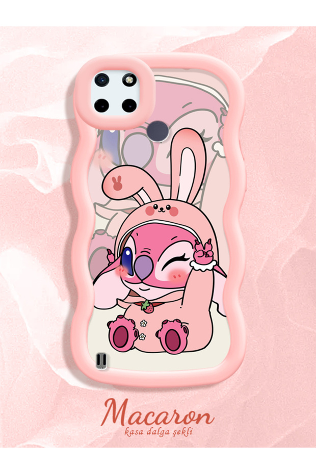Simple Pink Silicone Phone Case Cute Pattern Compatible with Realme C25Y Shockproof