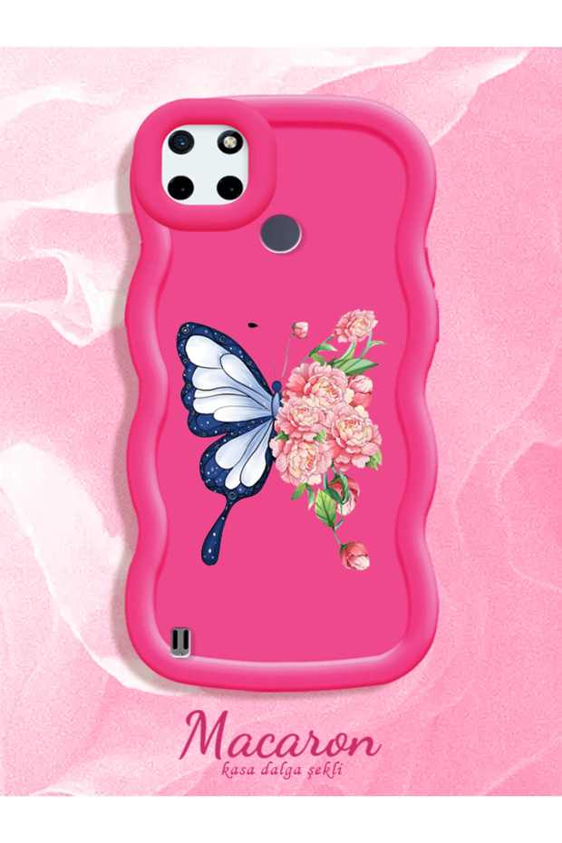 Simple Red Silicone Phone Case Butterfly Pattern Shockproof Compatible with Realme C25Y
