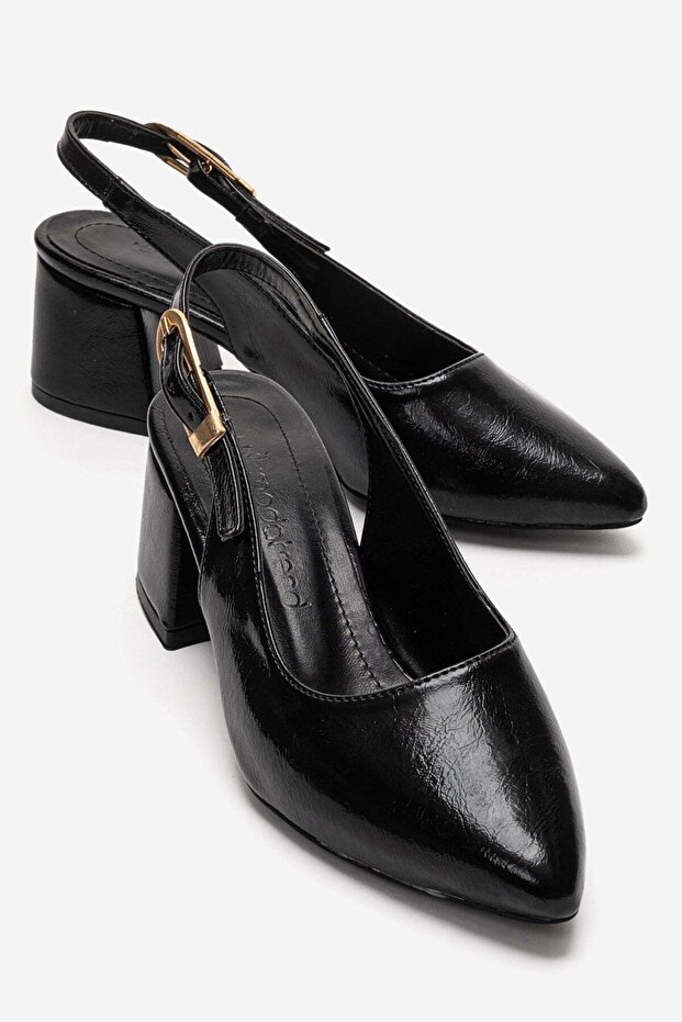 Women's Open-Back Pointed-Toe Heeled Sandals Black Yanki̇