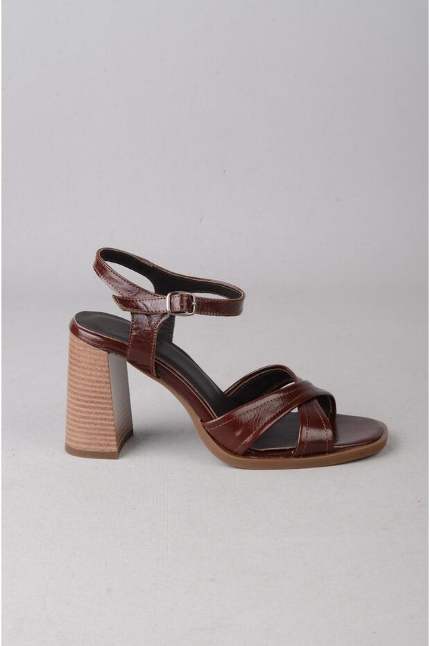 Seç 4173 genuine leather heel women's sandal (heel height: 9 cm) coffee