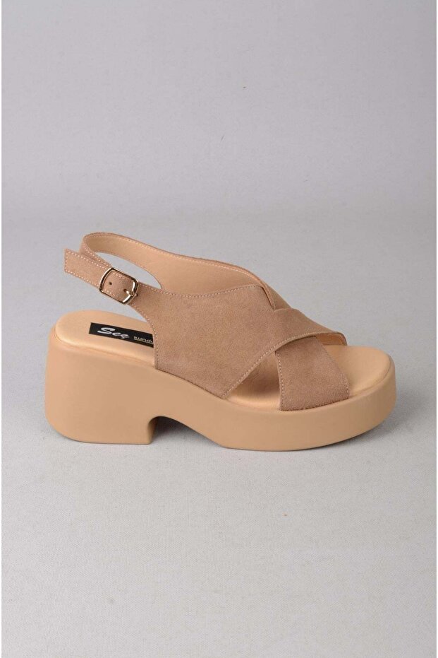 Seç 880015 genuine leather wedge heel sandal (heel: 7 cm, platform: 3 cm) mink suede
