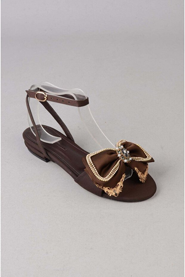 Seç M100 Buckle Satin Women's Sandals Brown