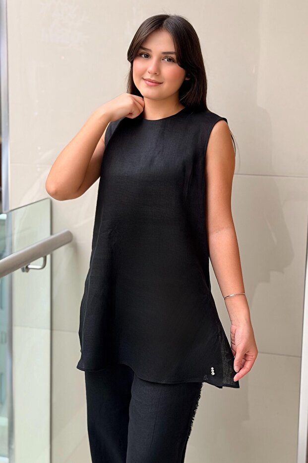 Missdalida Sleeveless Solid Color Linen Undergarment Tunic