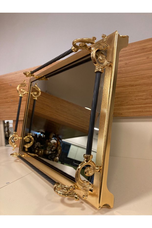 Tray Decorative Jardinier Rectangular Brass Color Gold Black Size 48X32 cm
