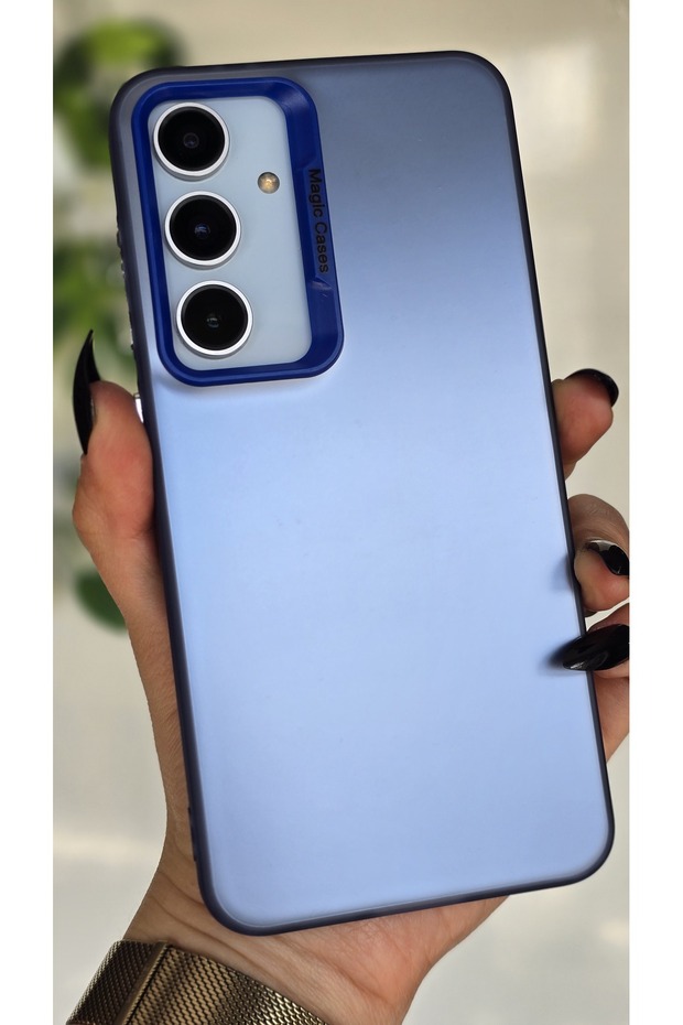 Samsung Galaxy A15 Compatible Blue Color Gradient Matte Silicone Case with Camera Frame Luxury Electroplated