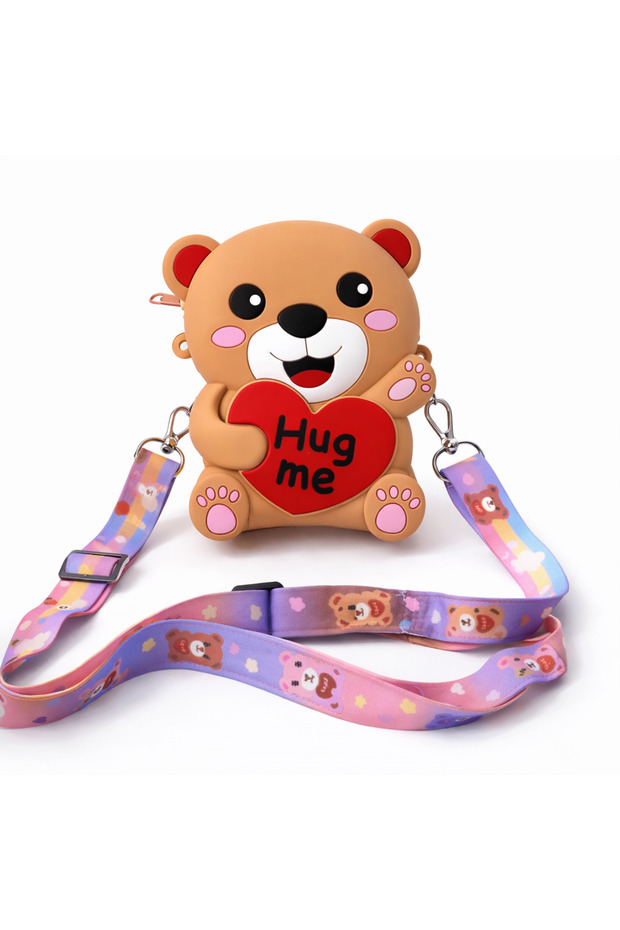 Girls Boys Teddy Bear Silicone Mini Crossbody Bag Hug Me Printed Shoulder Bag with Strap