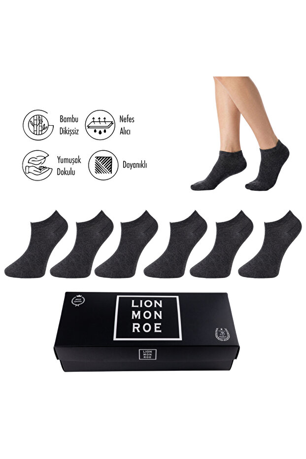 Pure Bamboo Men's Booties Flat Anthracite Socks Seamless Premium Gift Boxed 6-Piece Prime Bamboo Series L5952Aznb