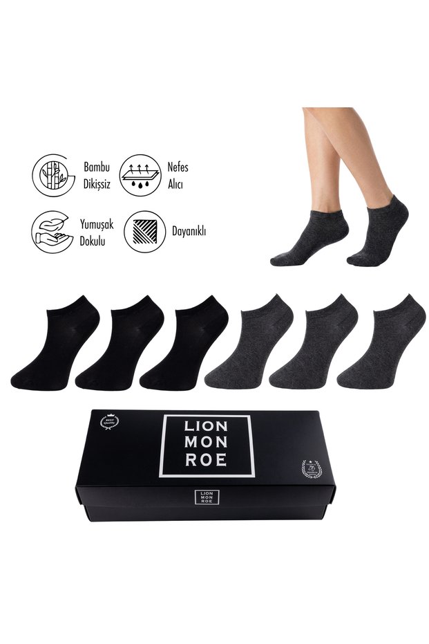 Pure Bamboo Men's Booties Plain Black-Anthracite Socks Seamless Premium Gift Boxed 6-Piece Prime Bamboo Series L5952Aznb