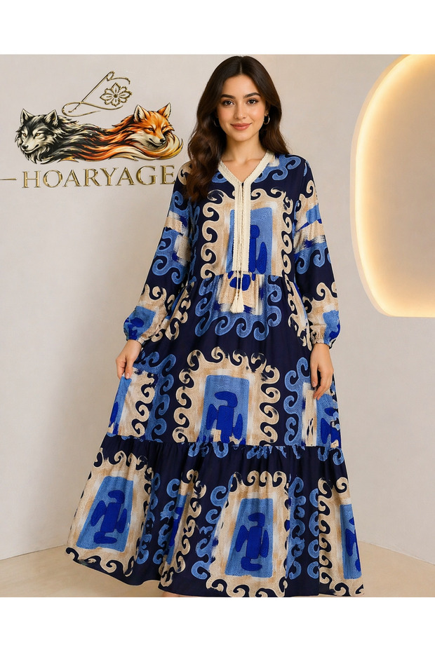 Viscose Fabric Layered Ruffle Loose-Fit Long Dress, 100% Cotton
