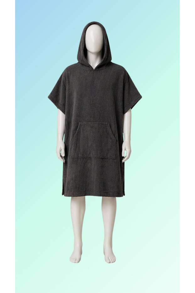 Antresit Gray Hooded Beach and Bath Poncho - Unisex Adult Bathrobe Towel - Made of Terry Cloth