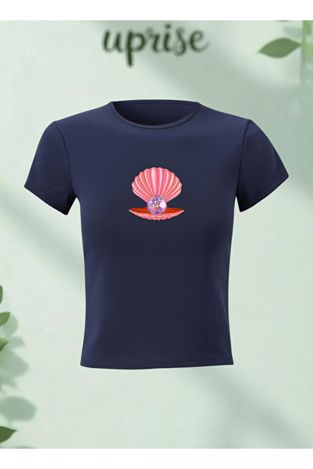 Pearl Disco Ball Printed Cotton Lycra Body Tee Crop T-Shirt