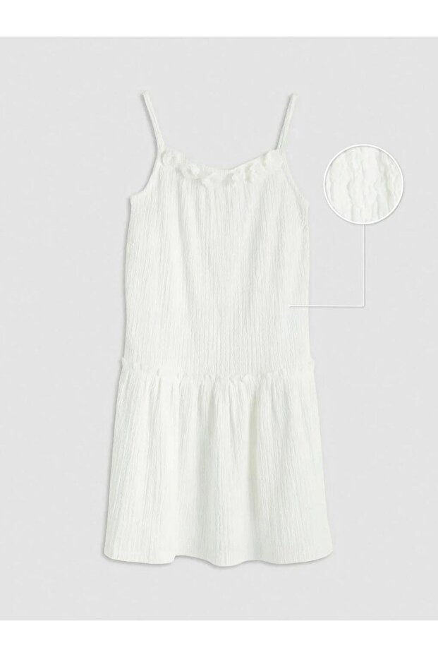 Rope Strap Rose Detailed Girls' Dress (S6)