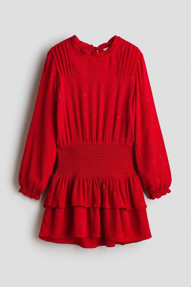Frill-trimmed smock-detail dress