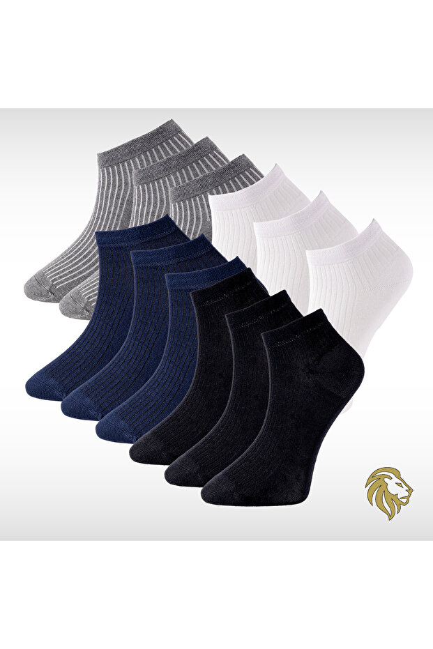Pure Bamboo Men's Booties Flat Short Black-White-Grey-Navy Blue Socks Seamless Premium Boxed 12-Piece L5952Aznp Softaura