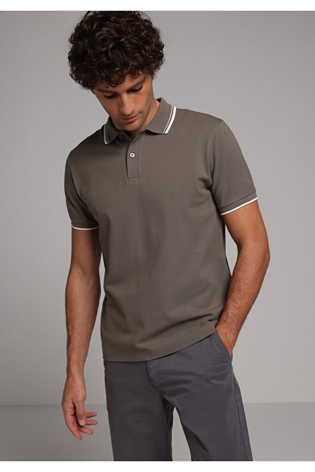 Regular Fit Polo Neck Plain Men's Green Short Sleeve T-Shirt