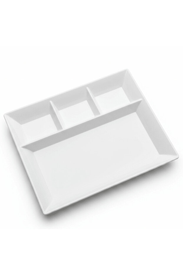 White Rectangular Melamine 4 Portion Serving Plate 33 × 26 cm