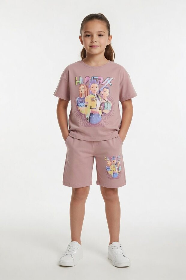 Gül Kurusu Girls Printed T-Shirt and Shorts 2-Piece Set 23856