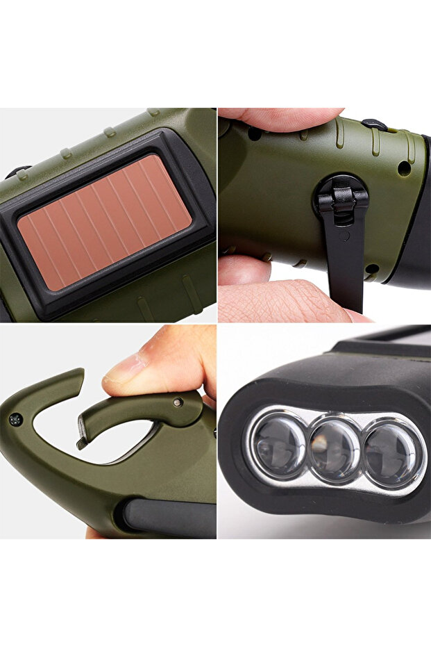 Emergency Flashlight Hand Crank & Solar Powered LED Torch Flashlight - Portable, Rechargeable, Portable, Heavy Duty, for Camping & Hiking, with Carabiner